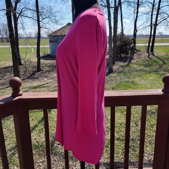 Slinky Brand Hot Pink Long Sleeve Handkerchief Hem Round Neck Tunic Top Size M - Picture 5 of 14